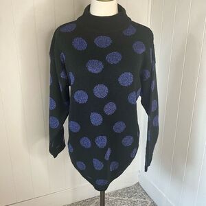 Vintage 80s Easton Park Women’s Small Acrylic Metallic Black Sweater Dress Midi